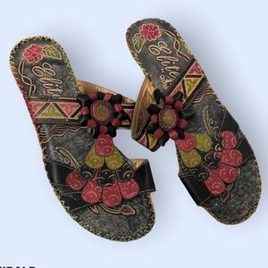 Elite “Navajo” wedge sandal , sz 10c navy & red